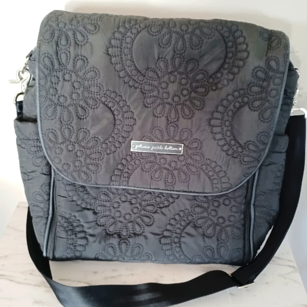 Petunia Pickle Bottom Embossed Black Diaper Bag